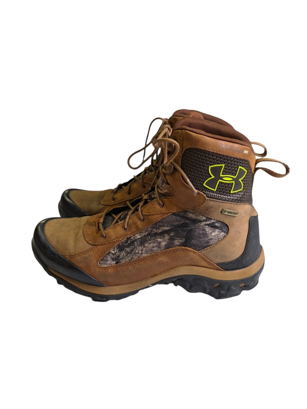 Under Armour Gore-tex Men’s Brown Leather Waterproof Hiking Boots w/ Camo Panels